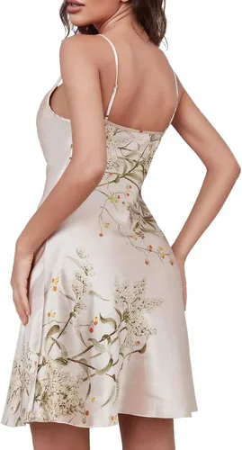 Vista 2 de LYANER Camisón de dormir con estampado de satén y tirantes delgados para mujer