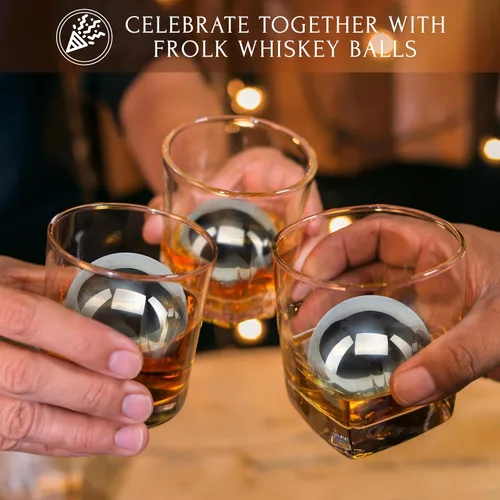 Vista 6 de Regalos para él – Hombres Papá Marido – 4 bolas de hielo de whisky de acero inoxidable XL, pinzas especiales y bolsa de congelador en caja de regalo