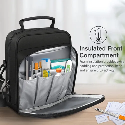 Vista 2 de Estuche de transporte para enfriador de insulina MEDMAX con bolsa de viaje, organizador de suministros de diabetes con correa para el hombro