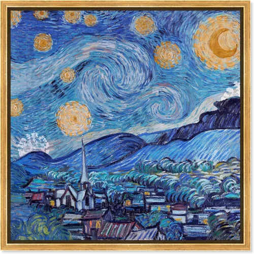 Vista 9 de The Oliver Gal Artist Co. Lienzo cuadrado tradicional de noche estrellada de 12 x 12 pulgadas, arte de pared cuadrado de noche estrellada, color azul