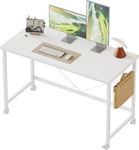 Vista 41 de Mericonia Escritorio de computadora, escritorio de juegos para espacios pequeños, mesa moderna de estilo simple para oficina en casa, mesa de Negro
