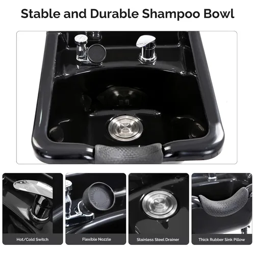 Vista 4 de OmySalon Cuenco de champú con gabinete, estación húmeda de salón con pulverizador, gabinete de champú, fregadero portátil para lavado de cabello