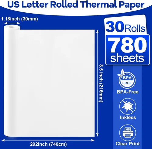 Vista 2 de 30 rollos de papel de impresora térmica de 8.5 x 11 pulgadas