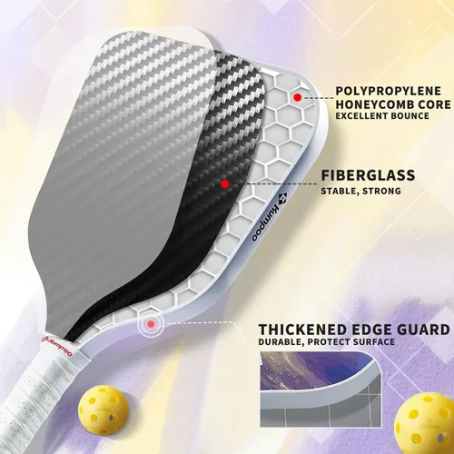 Vista 3 de Pickleball Paddle, Fiberglass Pickleball Paddle Set with Cover, Large Sweet Spot Pickle Ball Racket with PP Honeycomb Core for Women, Men