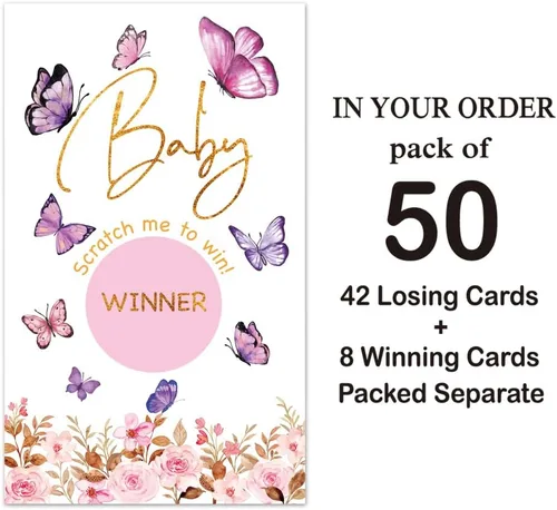 Vista 5 de Haizct Paquete de 50 tarjetas para raspar con temática de jardines botánicos, diseño floral de mariposa para colección de baby shower, tarjetas