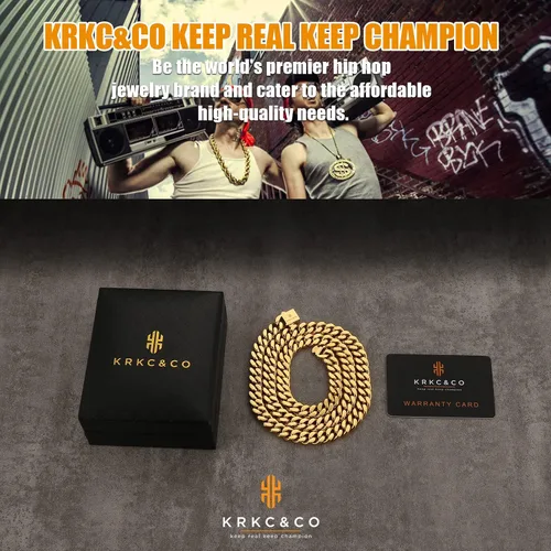 Vista 6 de KRKC&CO - Cadena de eslabones cubanos para hombre de 810120.551in, cadena cubana Miami de oro de 18 quilates, corte de 4 lados, joyería hip hop