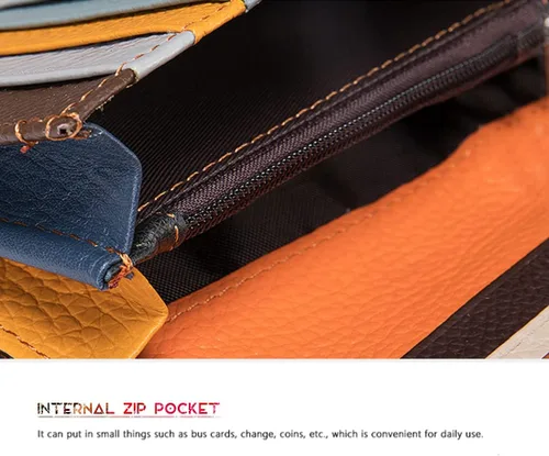 Vista 6 de Carteras multicolor para mujer, tarjetero de cuero genuino, monederos grandes, embrague para teléfono, Diamante multicolor-S, Cartera