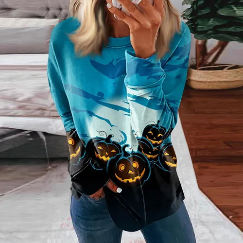 Vista 4 de CzctKHun Camisetas de manga larga para mujer, cuello redondo, cómodas, elásticas, ligeras, holgadas