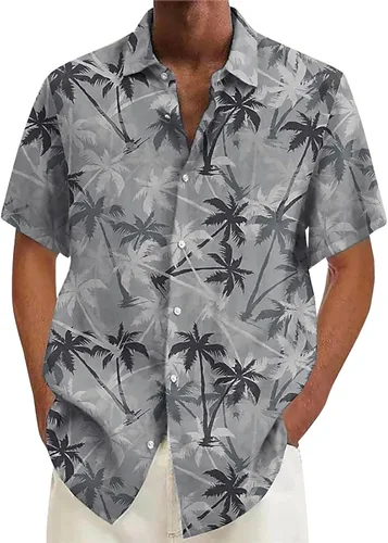 Vista 28 de Camisa hawaiana para hombre, con botones, manga corta, casual, elegante, grande y alta, floral, verano, tropical, para vacaciones