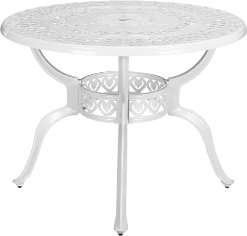 Vista 13 de VIVIJASON Mesa de patio de 30.5 pulgadas, mesa cuadrada de comedor al aire libre, mesa de comedor de aluminio fundido de bronce con agujero