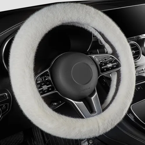 Vista 10 de LACDL Fundas mullidas de invierno para volante de automóvil, para mujer, cálida y bonita funda para volante de automóvil para sedán, SUV, súper Negro