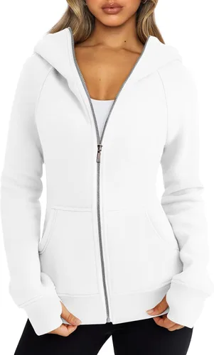 Vista 91 de Trendy Queen Sudaderas con capucha y cremallera para mujer, chaquetas de vellón, talla extragrande, moda de otoño e invierno