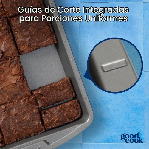 Vista 3 de GoodCook Molde antiadherente de acero para hornear pasteles de 11" x 7", molde antiadherente multiusos para brownies, galletas y pasteles, gris