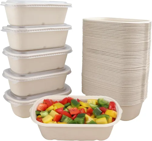 Vista 8 de Cuencos desechables de 29 onzas con tapas, contenedores de fibra vegetal, paquete de 50