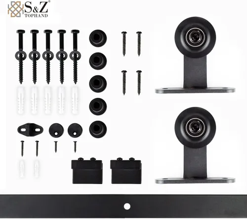 Vista 5 de S&Z tophand Puerta de granero marrón de 20 pulgadas x 84 pulgadas con kit de herramientas corredizas de 5 pies, estilo moderno, requiere montaje