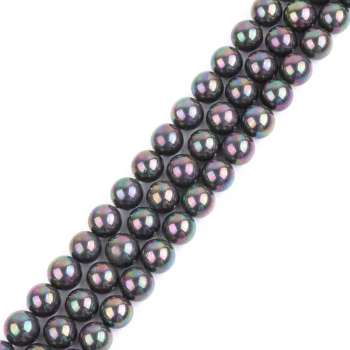 Vista 12 de GEM-Inside Shell Gemstone Loose Beads Bezhu Black Dyed 0.394 in Redondo Cristal Energía Piedra Energética Poder para hacer joyas 15 pulgadas