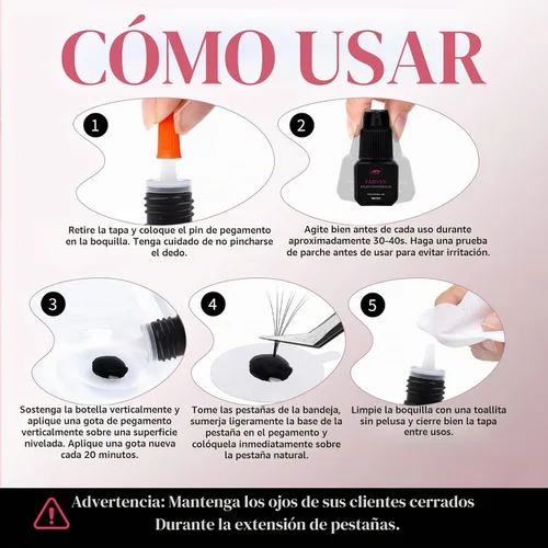 Vista 6 de FADVAN - Pegamento para extensiones de pestañas negro, secado rápido de 1 segundo, permanencia de 6-8 semanas, adhesivo profesional para pestañas
