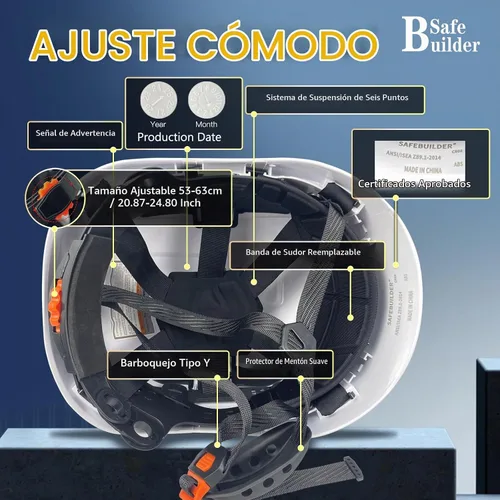 Vista 5 de SAFEBUILDER Casco de seguridad industrial con visera Casco duro ABS con visera Ventilación ajustable Casco de construcción Protección para la cabeza
