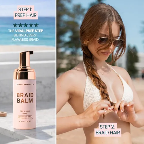 Vista 4 de The Beachwaver Co. Bálsamo para Trenzas Preparación Pre-Trenza - Tamaño Completo (4 Fl Oz) Espuma Imprimadora Domadora de Frizz Fortalece