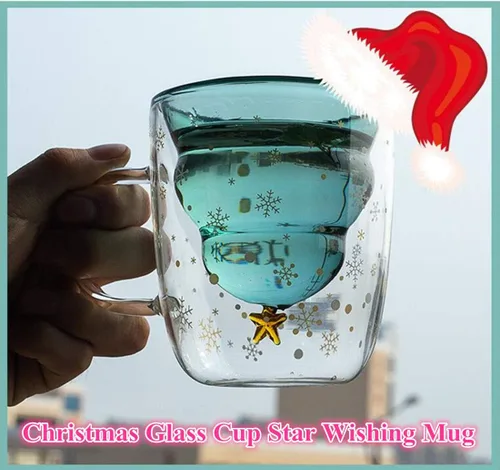 Vista 3 de MUCHENGGIFT Bonita taza de café con diseño de árbol de Navidad, taza de té y leche con aislamiento de doble pared, taza de espresso, el mejor regalo