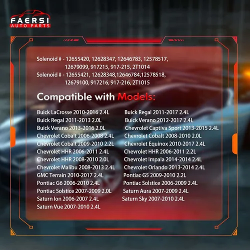 Vista 5 de FAERSI 12655420 12655421 Actuador de posición del árbol de levas de admisión y escape Solenoide VVT VVT para 2004-2017 GM Chevy HHR Malibu Cobalt