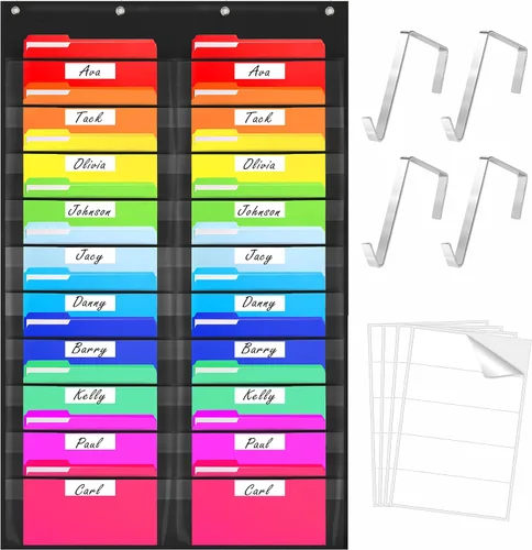 Vista 14 de Tabla de bolsillo de almacenamiento, carpeta de organización de archivos de pared resistente con 5 bolsillos transparentes para archivos, 5