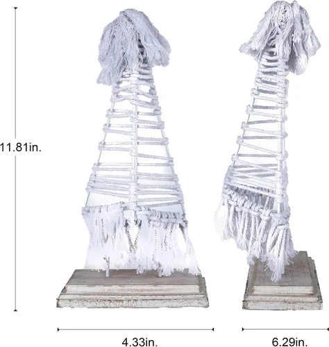 Vista 2 de Becki Owens Decoración de árbol de Navidad – Árbol de invierno tejido de macramé de 6.25 pulgadas sobre base de madera, decoraciones de Navidad