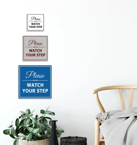 Vista 5 de Signs ByLITA Letrero Cuadrado Elegante Por Favor Mira Tu Paso Letrero de Seguridad con Fácil Instalación (Negro) - Pequeño 1 Pack