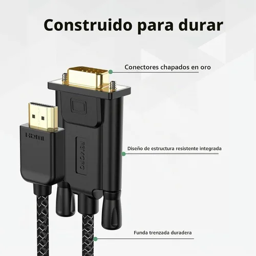 Vista 5 de FEMORO Cable HDMI a VGA de 6 pies macho a macho, cable trenzado de nailon 1080P a 60Hz para laptop, computadora de escritorio, Xbox, PS3, Raspberry