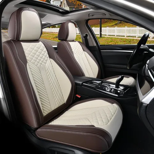 Vista 19 de Coverado Fundas de asiento delantero, paquete de 2 fundas de asiento impermeables para automóviles, cojines de asiento de cuero de lujo, protectores