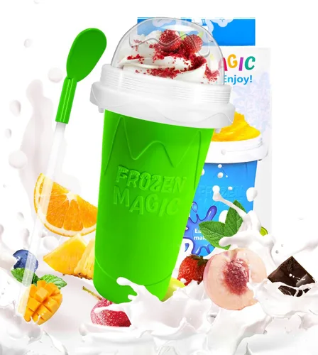 Vista 10 de Bollove - Vaso para granizar, tazas mágicas para hacer granizados para hacer tú mismo, taza portátil para jugos, leche y helado, doble capa de Azul