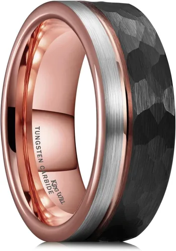 Vista 110 de King Will Anillo de boda de carburo de tungsteno para hombre con diseño de ranura, 6/7/0.315 in de ancho, acabado cepillado/pulido para hombre