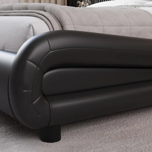 Vista 6 de TTVIEW Base de cama LED de perfil bajo de tamaño matrimonial con cabecera ajustable, moderna plataforma tapizada con soporte de listones de madera