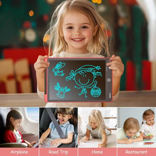 Vista 5 de Mafiti - Tablet de escritura LCD de 12 pulgadas, colorida, blocs electrónicos para escritura y dibujo, pizarra de garabatos para niños y niñas, rojo