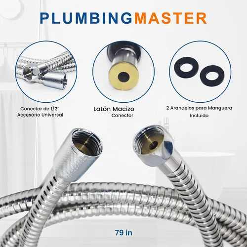 Vista 6 de Manguera de ducha de 60 pulgadas de acero inoxidable de mano de repuesto con tuerca de latón, extensión de manguera de ducha flexible larga