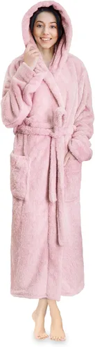 Vista 15 de PAVILIA Bata suave de felpa con capucha para mujer Bata de baño mullida y cálida de forro polar Sherpa 260 GSM Cozy Sherpa Fleece, Super Soft On