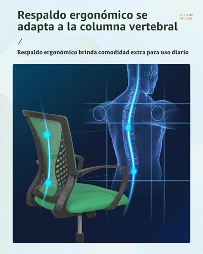 Vista 5 de Silla de oficina para el hogar, respaldo medio, PC giratoria, soporte lumbar, escritorio ajustable para tareas de computadora, ergonómica, cómoda