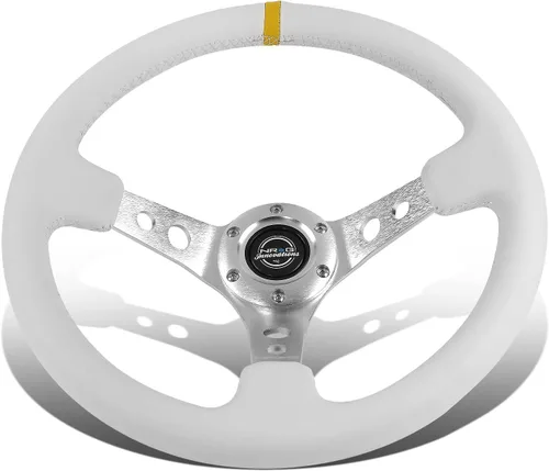 Vista 3 de NRG Innovations NRG-RST-006RR-BS – Volante reforzado - Volante deportivo de 350 mm (3 pulgadas de profundidad) - Radios negros con agujeros cuero