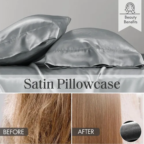 Vista 159 de Madison Park Essentials - Juego de sábanas de satén de lujo y sedoso con brillo natural, bolsillo elástico de 14 pulgadas para colchones de hasta 16