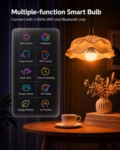 Vista 2 de TJOY Paquete de 4 bombillas inteligentes, Bluetooth WiFi LED funciona