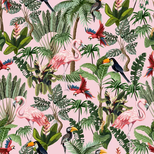 Vista 10 de VEELIKE Papel tapiz autoadhesivo de animales de selva oscura para despegar y pegar, papel tapiz de pájaros exóticos tropicales de 17.7 x 118