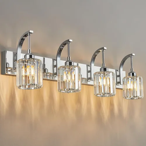 Vista 47 de Luces de tocador de cristal de 3 luces negras para tocador de baño, modernas lámparas de baño de cristal sobre espejo de 23.62 pulgadas de largo