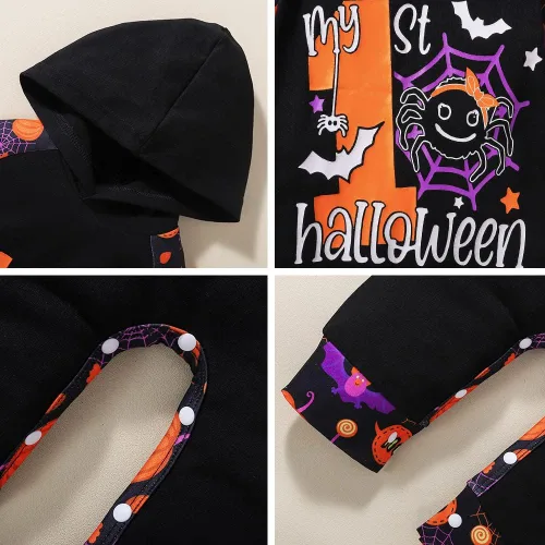 Vista 6 de FANCYINN Disfraz infantil de calabaza Jackolantern con capucha para bebé, disfraz de Halloween para niños pequeños
