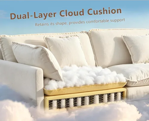 Vista 7 de Sofá Seccional Modular, Sofá Loveseat Moderno Sofá Nube con Otomana Móvil, Cómodo Asiento Profundo de Chenille en Forma de L Sofás para Sala de Negro