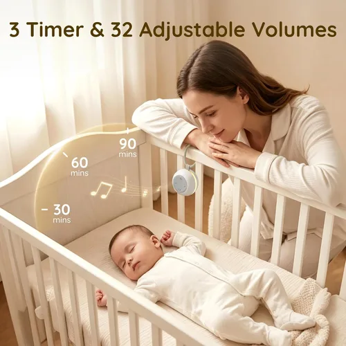 Vista 4 de Máquina de sonido portátil para bebés con luz nocturna RGB, 18 sonidos Gris