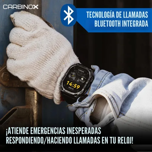Vista 4 de CARBINOX Reloj Inteligente Vortex (Contestar/Hacer Llamadas), Rastreador de Fitness Resistente de Grado Militar, Resistente al Agua IP69K, Diseño
