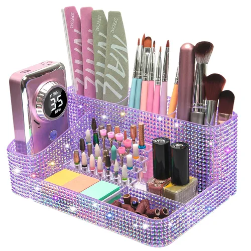 Vista 9 de CGBE Organizador para brocas de taladro de uñas, organizador de 28 agujeros para brocas de uñas, organizador profesional de herramientas para uñas