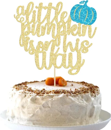 Vista 26 de Gyufise Decoración de pastel de calabaza – Decoración azul para pastel de baby shower para cumpleaños, Halloween, suministros de fiesta de Acción