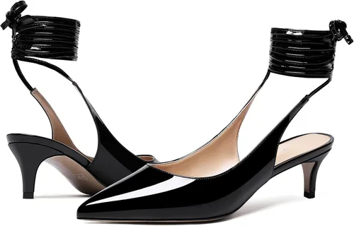 Vista 6 de WAYDERNS Zapatos de tacón bajo para mujer, con puntera puntiaguda, con lazo automático, para gatito, de 2 pulgadas
