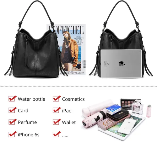 Vista 3 de Bolsas de diseñador de estilo hobo para mujer, grandes y de cuero sintético, formato tipo cubeta